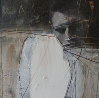 Fremder II, 2019, Collage, Wachs, Teer, 30 x 30 cm