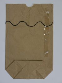 Materialarbeit, 2019, Papier, Haar, Faden, Tesafilm, 25,5 x 16 cm